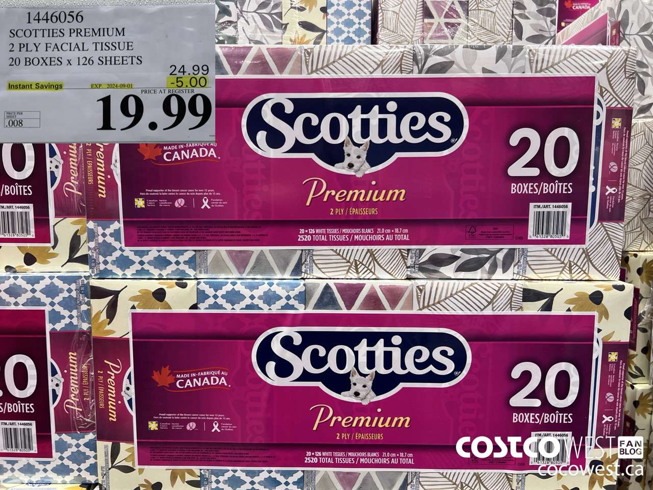 1446056 SCOTTIES PREMIUM 2 PLY FACIAL TISSUE 20 BOXES x 126 SHEETS ($5.00 INSTANT SAVINGS EXPIRES ON 2024-09-01) $19.99