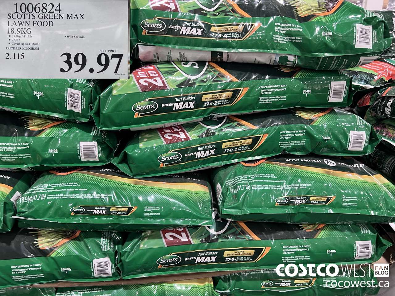 1006824 SCOTTS GREEN MAX LAWN FOOD 18.9KG $39.97