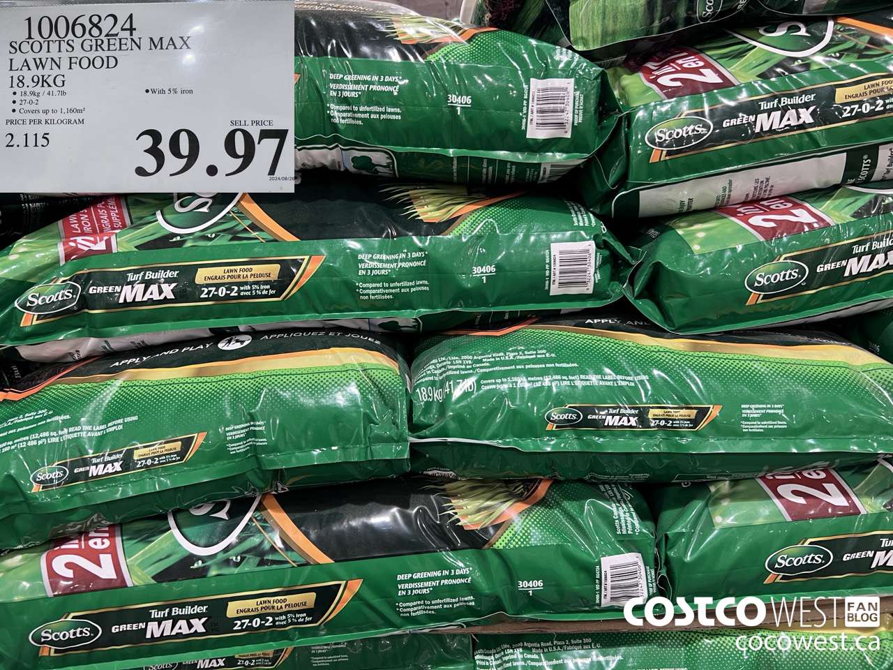 1006824 SCOTTS GREEN MAX LAWN FOOD 18.9KG $39.97