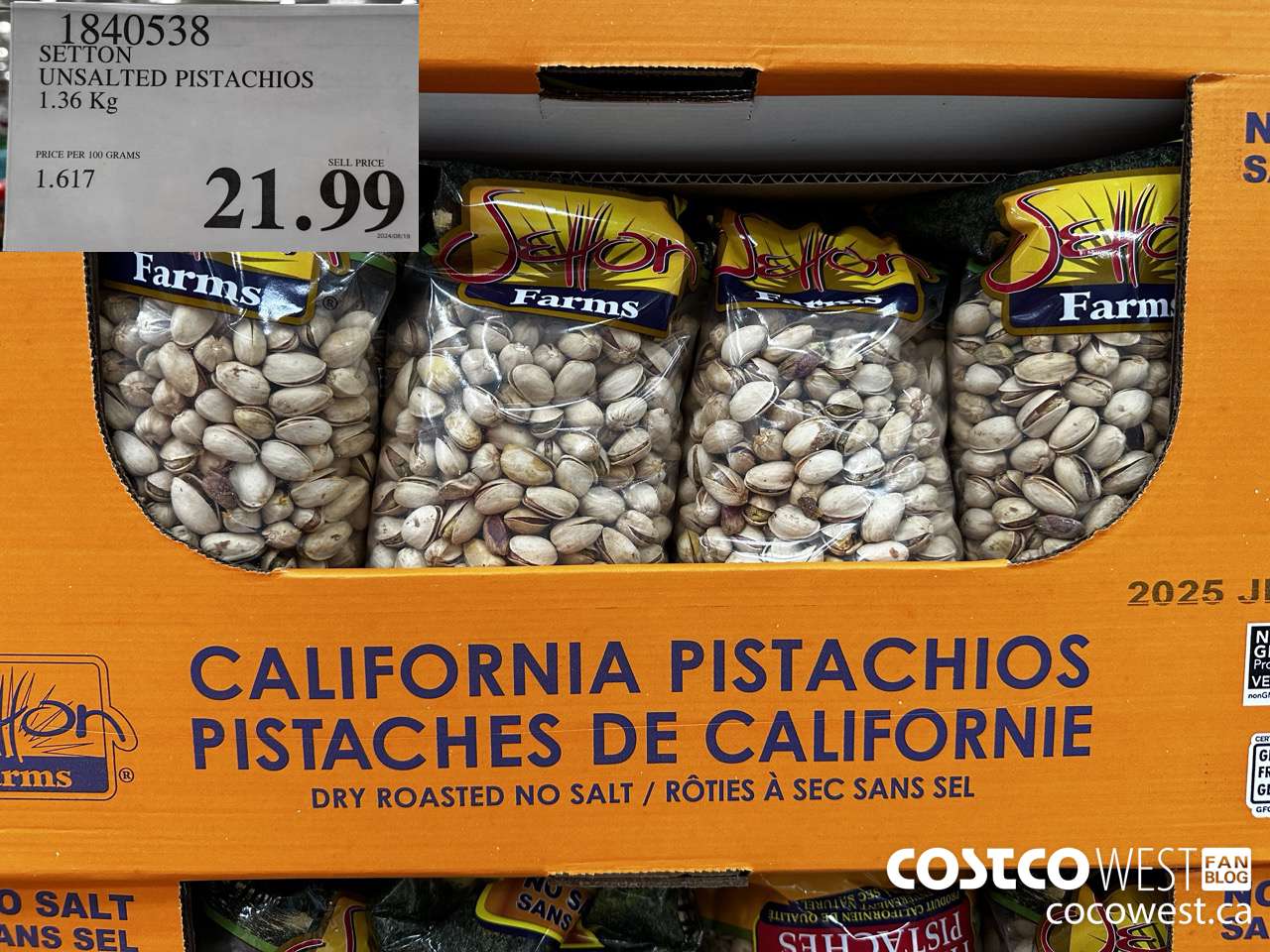 1840538 SETTON UNSALTED PISTACHIOS 1.36KG $21.99