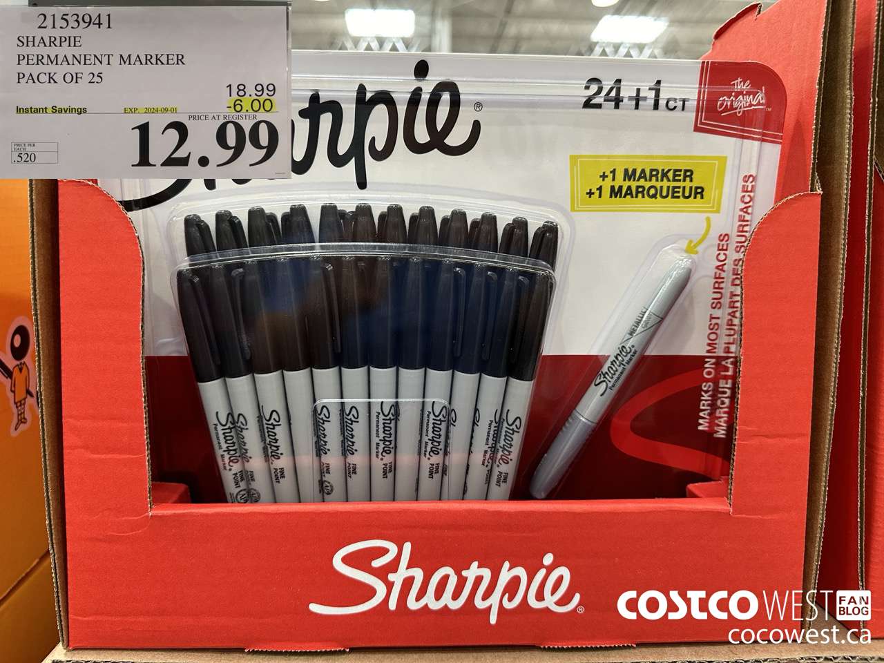 2153941 SHARPIE PERMANENT MARKER PACK OF 25 ($6.00 INSTANT SAVINGS EXPIRES ON 2024-09-01) $12.99