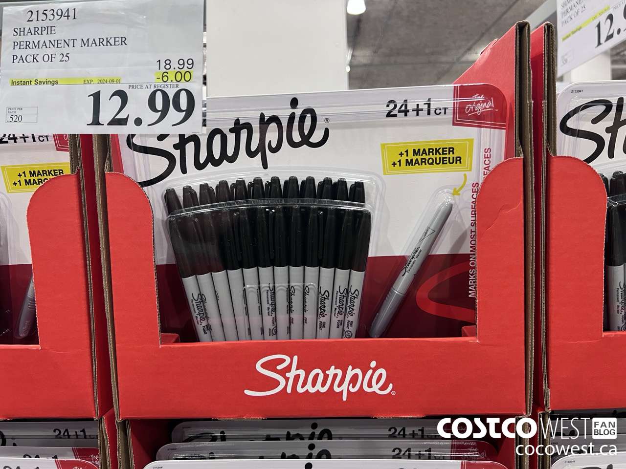 2153941 SHARPIE PERMANENT MARKER PACK OF 25 ($6.00 INSTANT SAVINGS EXPIRES ON 2024-09-01) $12.99