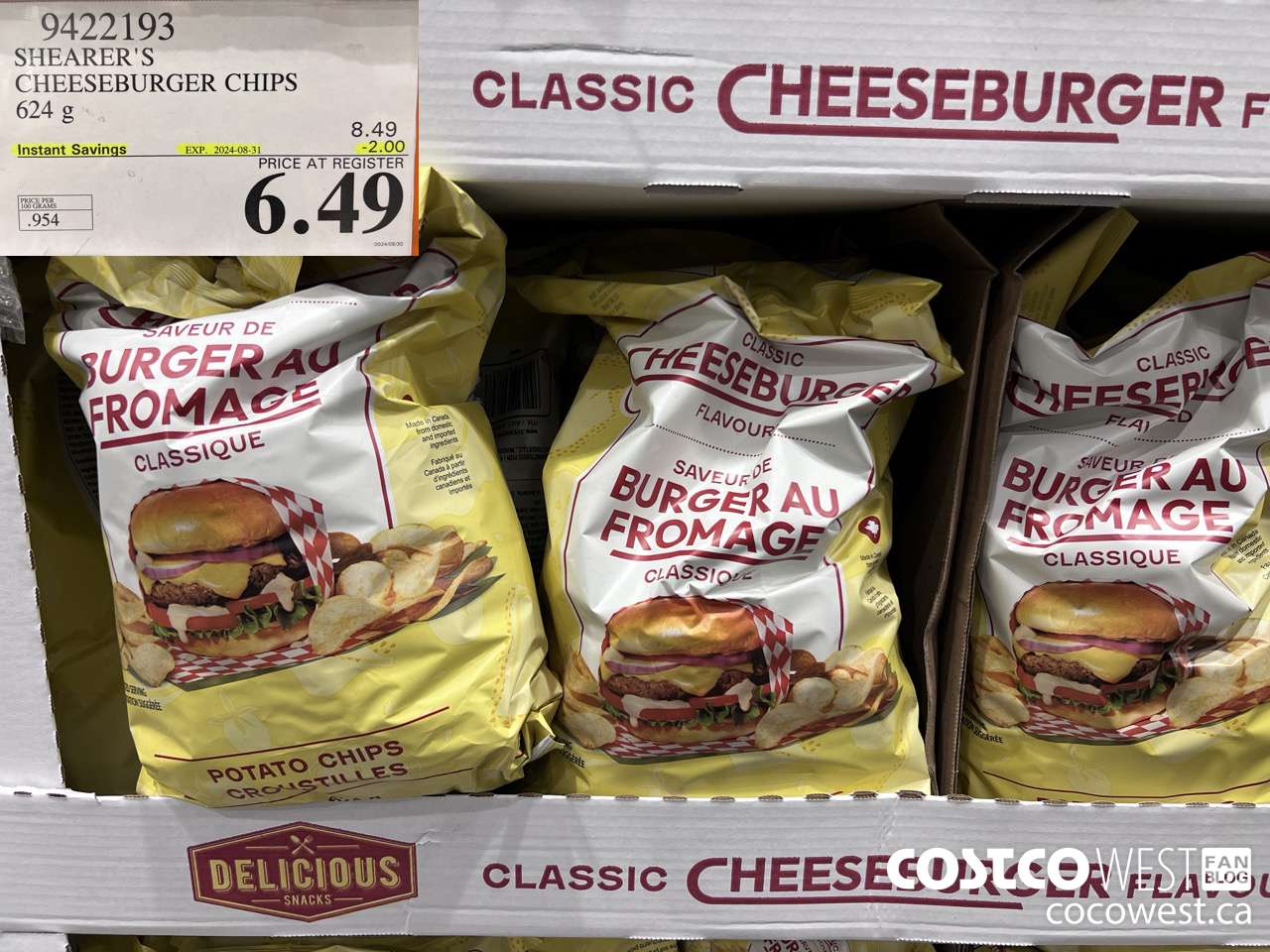 9422193 SHEARER'S CHEESEBURGER CHIPS 624G ($2.00 INSTANT SAVINGS EXPIRES ON 2024-08-31) $6.49