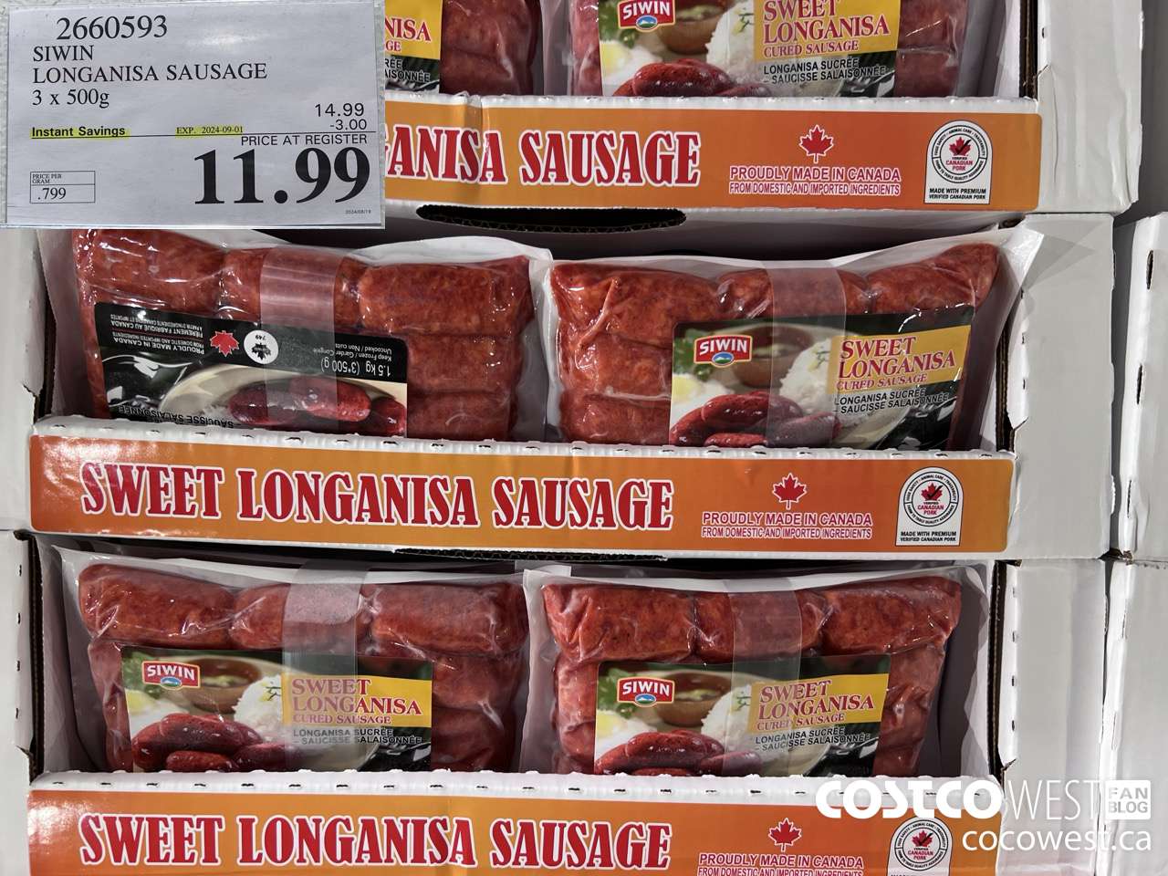 2660593 SIWIN LONGANISA SAUSAGE 3 x 500g ($3.00 INSTANT SAVINGS EXPIRES ON 2024-09-01) $11.99