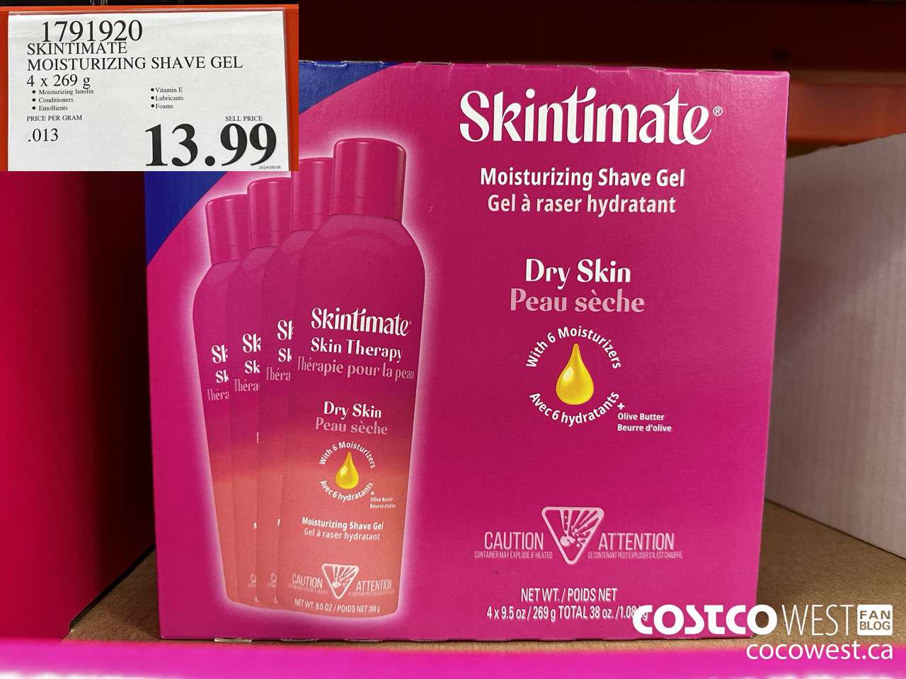 1791920 SKINTIMATE MOISTURIZING SHAVE GEL 4 X 269G $13.99