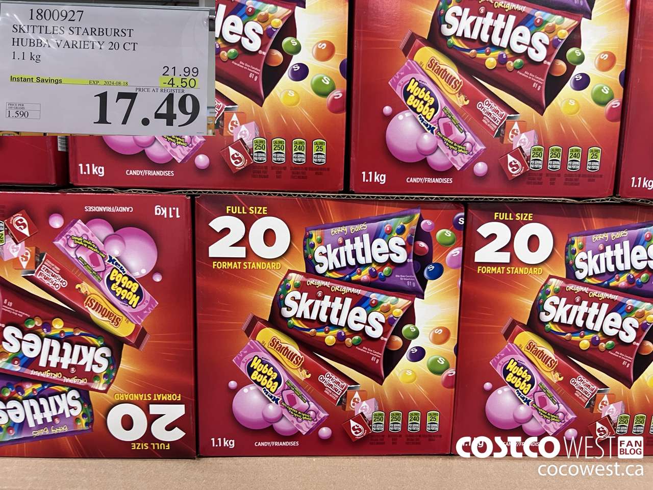 1800927 SKITTLES STARBURST HUBBA VARIETY 20 CT 1.1KG ($4.50 INSTANT SAVINGS EXPIRES ON 2024-08-18) $17.49