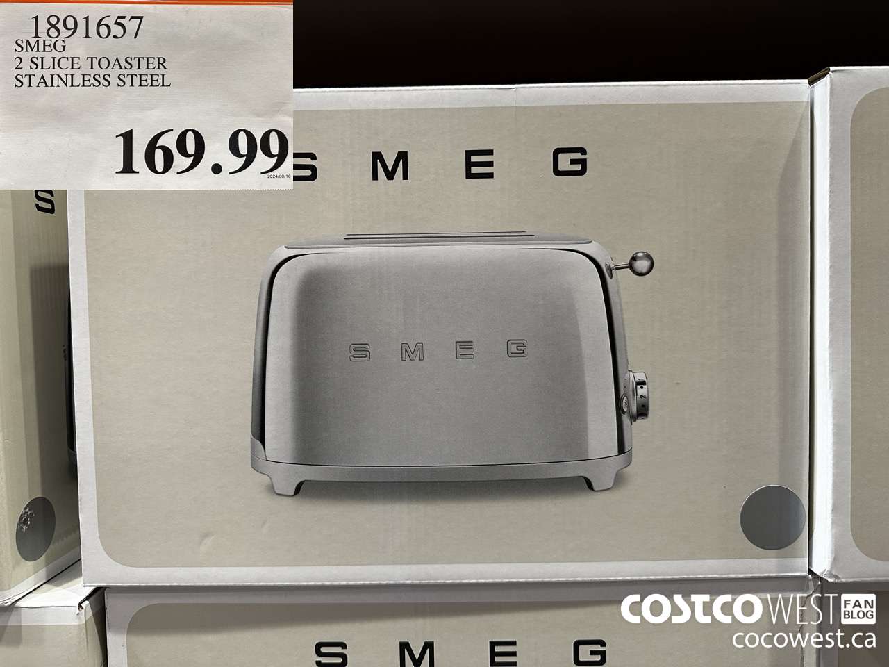1891657 SMEG 2 SLICE TOASTER STAINLESS STEEL $169.99