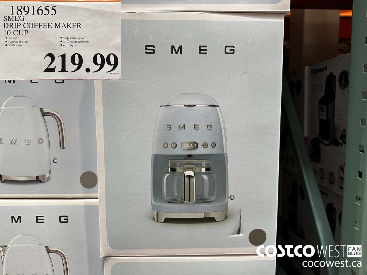 1891655 SMEG DRIP COFFEE MAKER 10 CUP $219.99