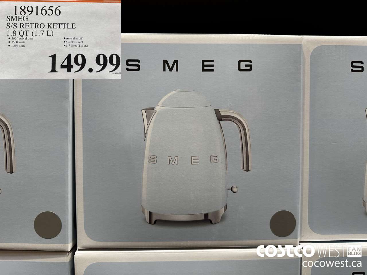 1891656 SMEG S/S RETRO KETTLE 1.8QT (1.7L) $149.99