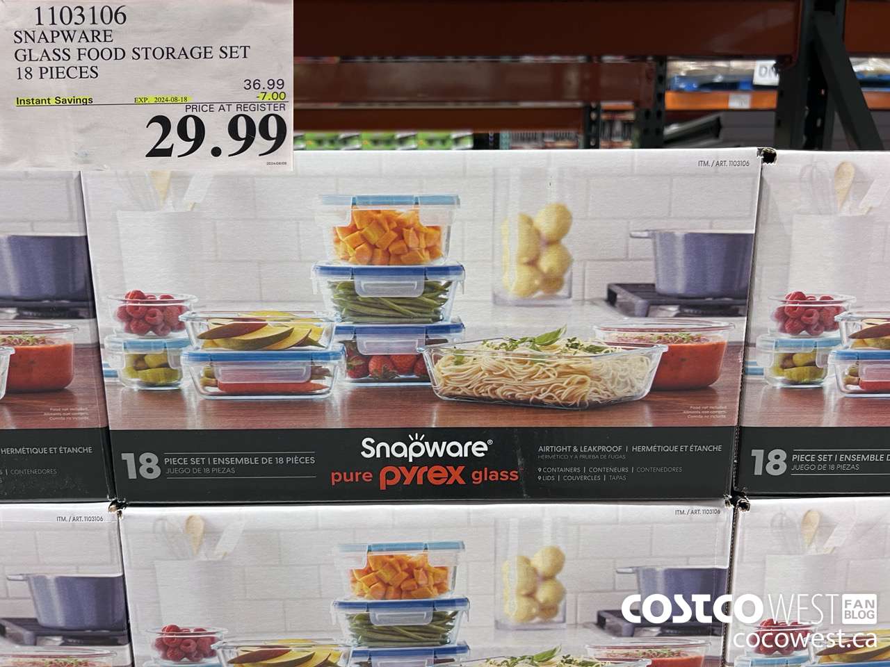 1103106 SNAPWARE PYREX 18-PIECE GLASS FOOD STORAGE SET ($7.00 INSTANT SAVINGS EXPIRES ON 2024-08-18) $29.99