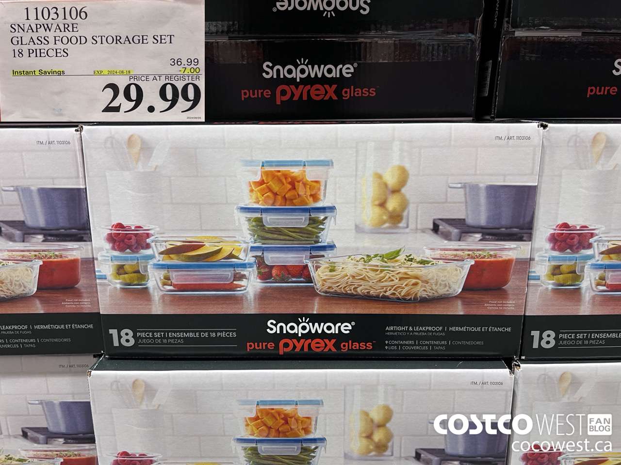 1103106 SNAPWARE PYREX 18-PIECE GLASS FOOD STORAGE SET ($7.00 INSTANT SAVINGS EXPIRES ON 2024-08-18) $29.99
