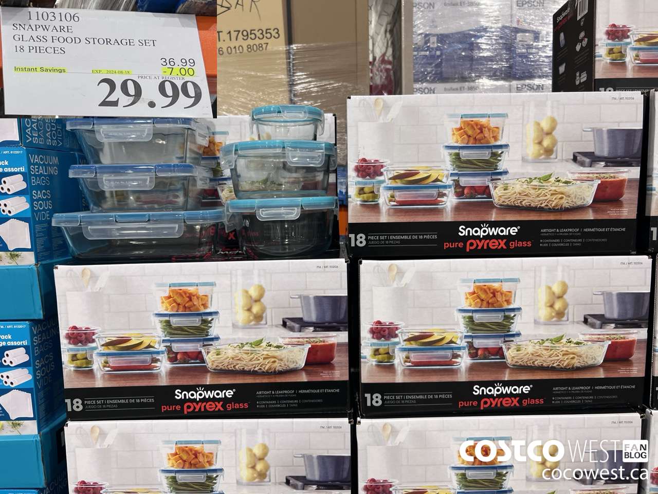 1103106 SNAPWARE PYREX 18-PIECE GLASS FOOD STORAGE SET ($7.00 INSTANT SAVINGS EXPIRES ON 2024-08-18) $29.99
