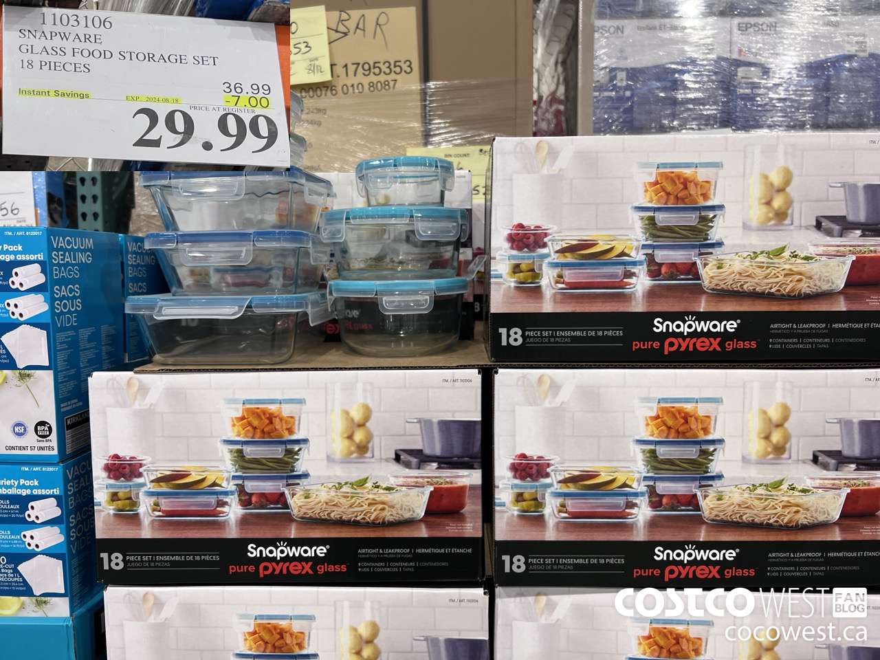 1103106 SNAPWARE PYREX 18-PIECE GLASS FOOD STORAGE SET ($7.00 INSTANT SAVINGS EXPIRES ON 2024-08-18) $29.99