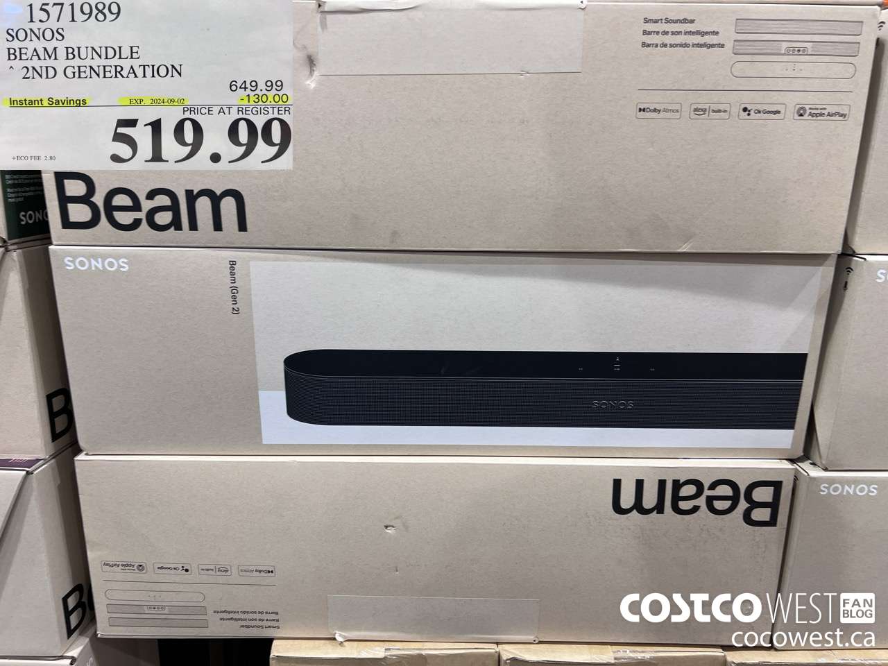 1571989 SONOS BEAM (GEN 2) BUNDLE ($130.00 INSTANT SAVINGS EXPIRES ON 2024-09-02) $519.99
