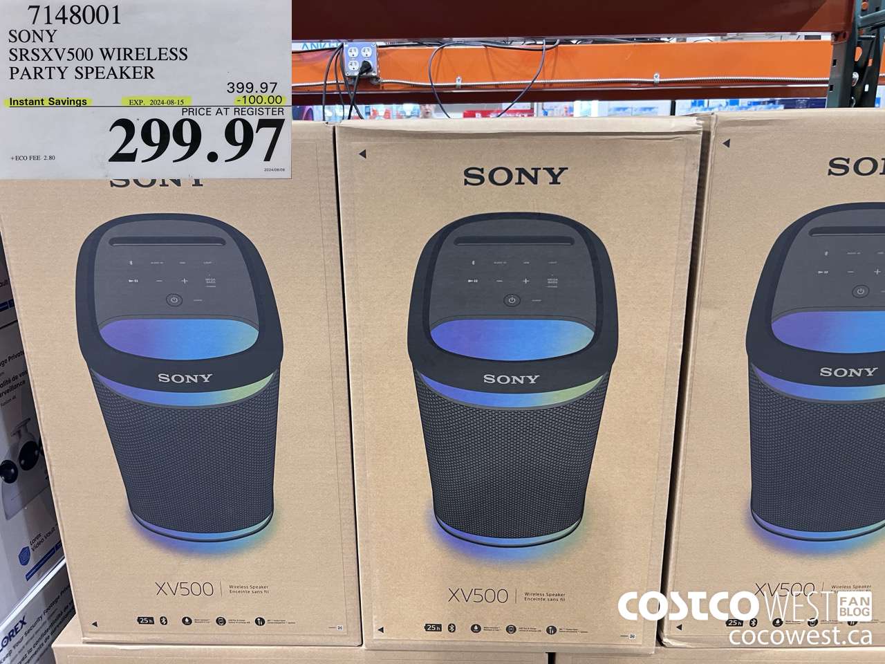 7148001 SONY SRSXV500 WIRELESS PARTY SPEAKER ($100.00 INSTANT SAVINGS EXPIRES ON 2024-08-15) $299.97