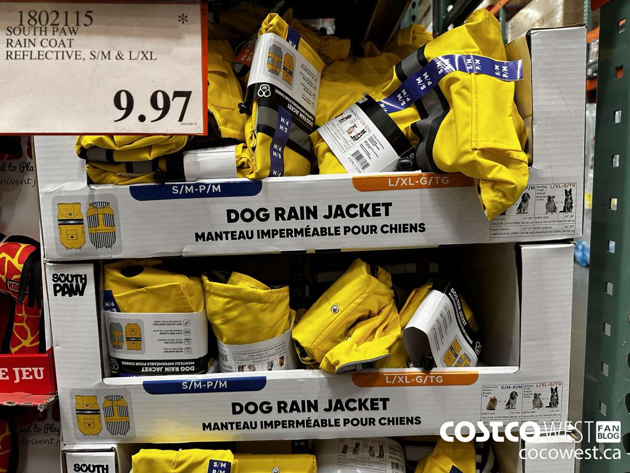 1802115 SOUTH PAW RAIN COAT REFLECTIVE S/M & L/XL $9.97