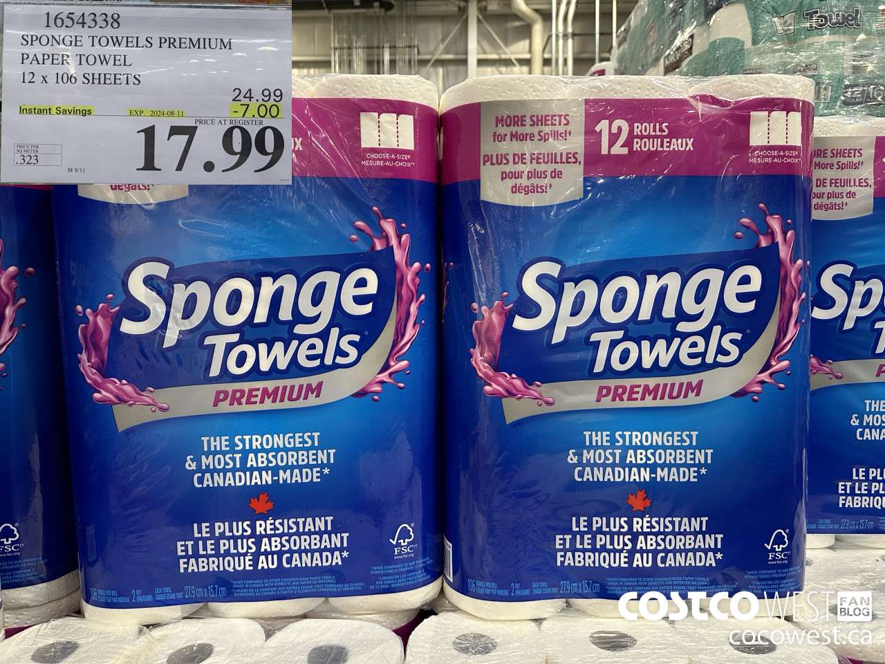 1654338 SPONGE TOWELS PREMIUM PAPER TOWEL 12 X 106 SHEETS ($7.00 INSTANT SAVINGS EXPIRES ON 2024-08-11) $17.99
