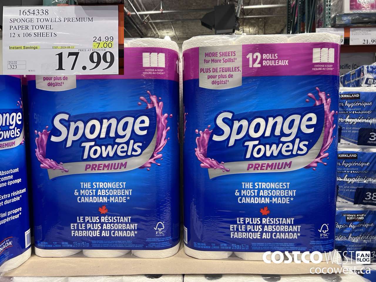 1654338 SPONGE TOWELS PREMIUM PAPER TOWEL 12 X 106 SHEETS ($7.00 INSTANT SAVINGS EXPIRES ON 2024-08-11) $17.99