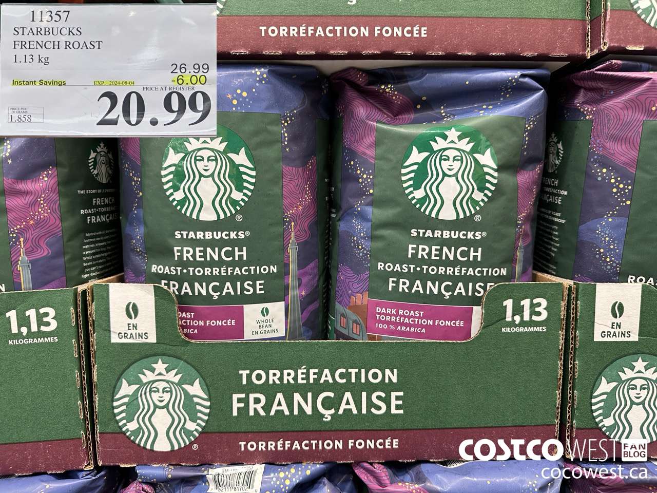 11357 STARBUCKS FRENCH ROAST 1.13KG ($6.00 INSTANT SAVINGS EXPIRES ON 2024-08-04) $20.99