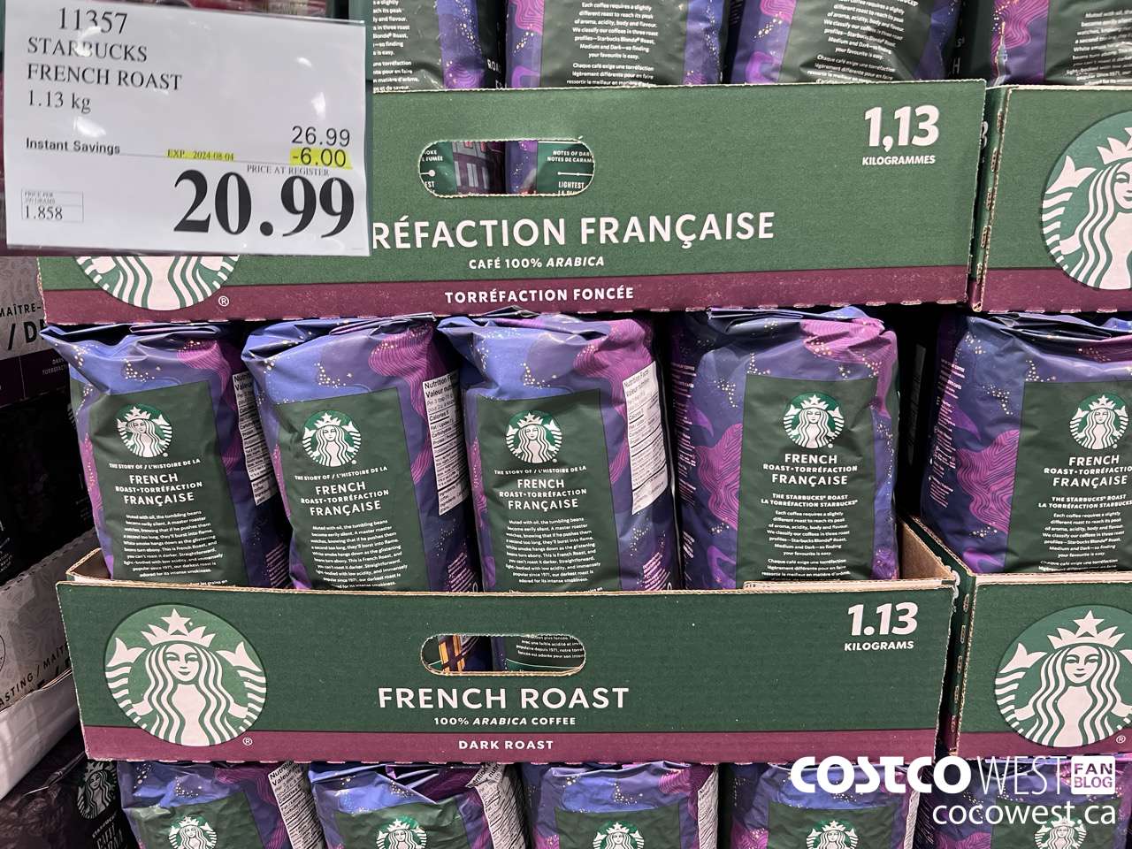 11357 STARBUCKS FRENCH ROAST 1.13KG ($6.00 INSTANT SAVINGS EXPIRES ON 2024-08-04) $20.99