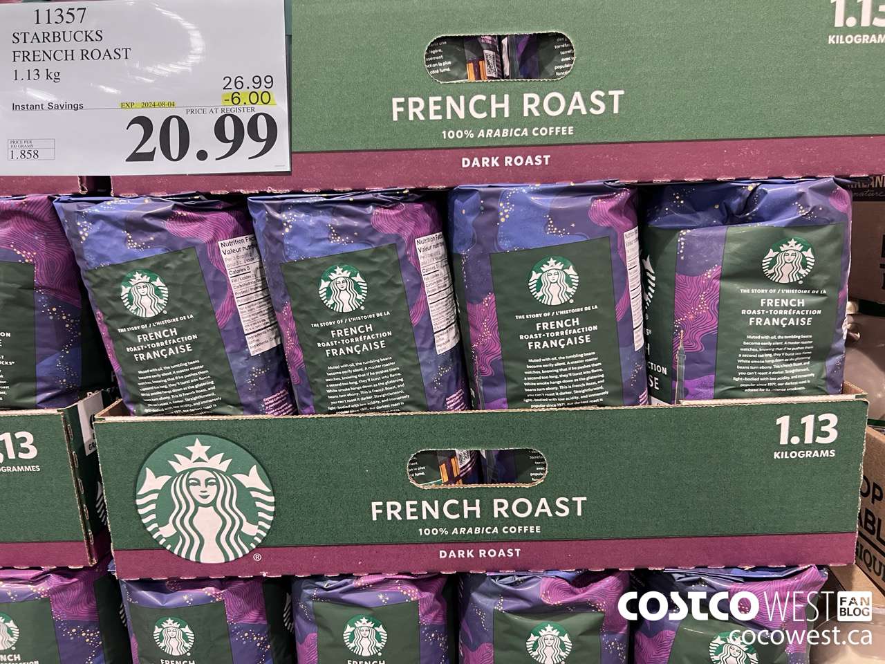 11357 STARBUCKS FRENCH ROAST 1.13KG ($6.00 INSTANT SAVINGS EXPIRES ON 2024-08-04) $20.99