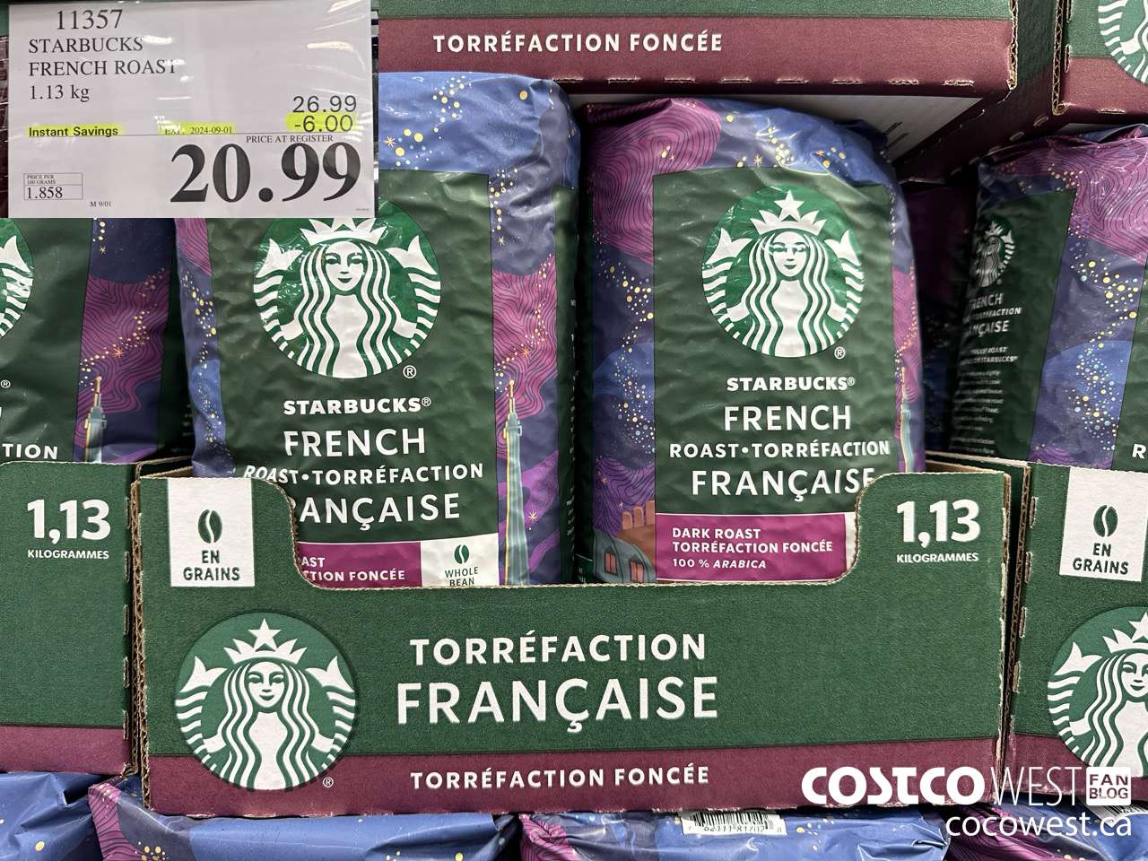 11357 STARBUCKS FRENCH ROAST 1.13KG ($6.00 INSTANT SAVINGS EXPIRES ON 2024-09-01) $20.99