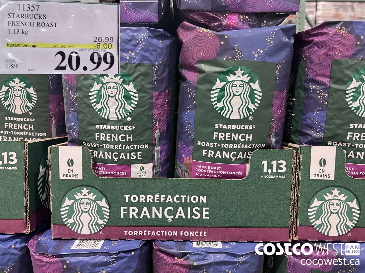 11357 STARBUCKS FRENCH ROAST 1.13KG ($6.00 INSTANT SAVINGS EXPIRES ON 2024-09-01) $20.99