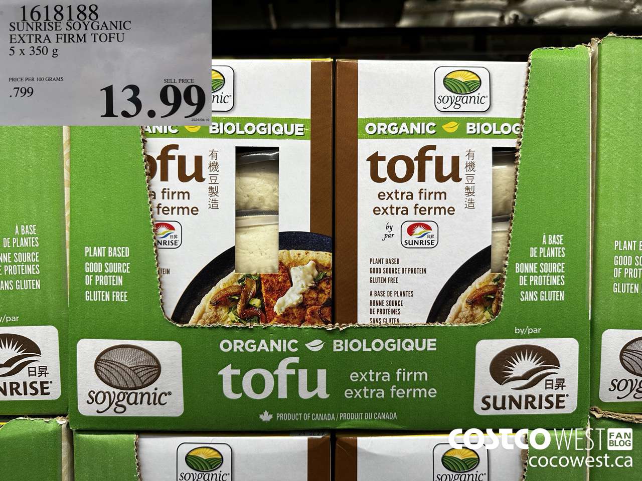 1618188 SUNRISE SOYGANIC EXTRA FIRM TOFU 5 X 350G $13.99