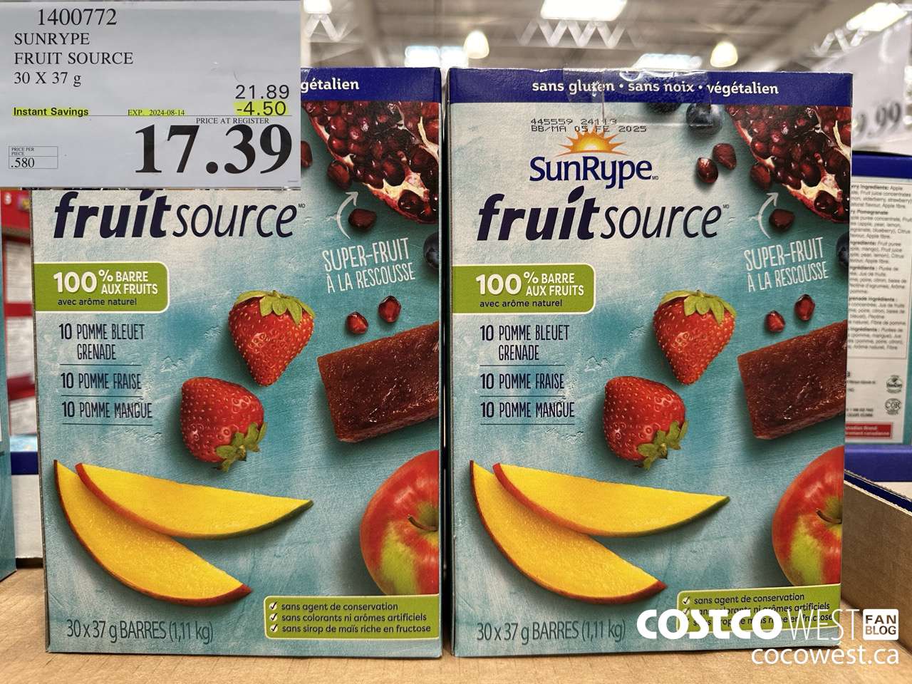 1400772 SUNRYPE FRUIT SOURCE 30 X 37 G ($4.50 INSTANT SAVINGS EXPIRES ON 2024-08-14) $17.39