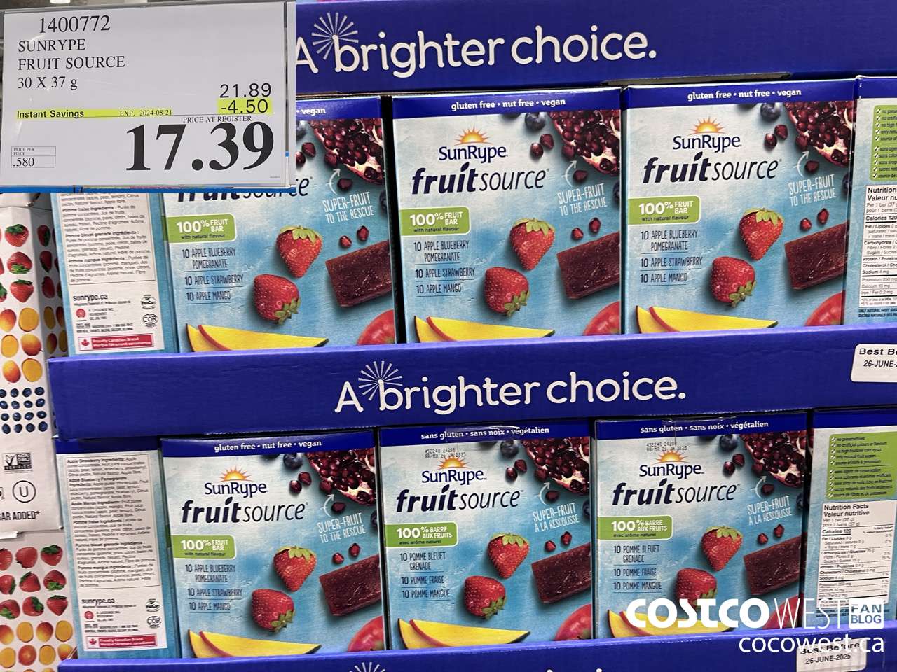 1400772 SUNRYPE FRUIT SOURCE 30 X 37 G ($4.50 INSTANT SAVINGS EXPIRES ON 2024-08-21) $17.39