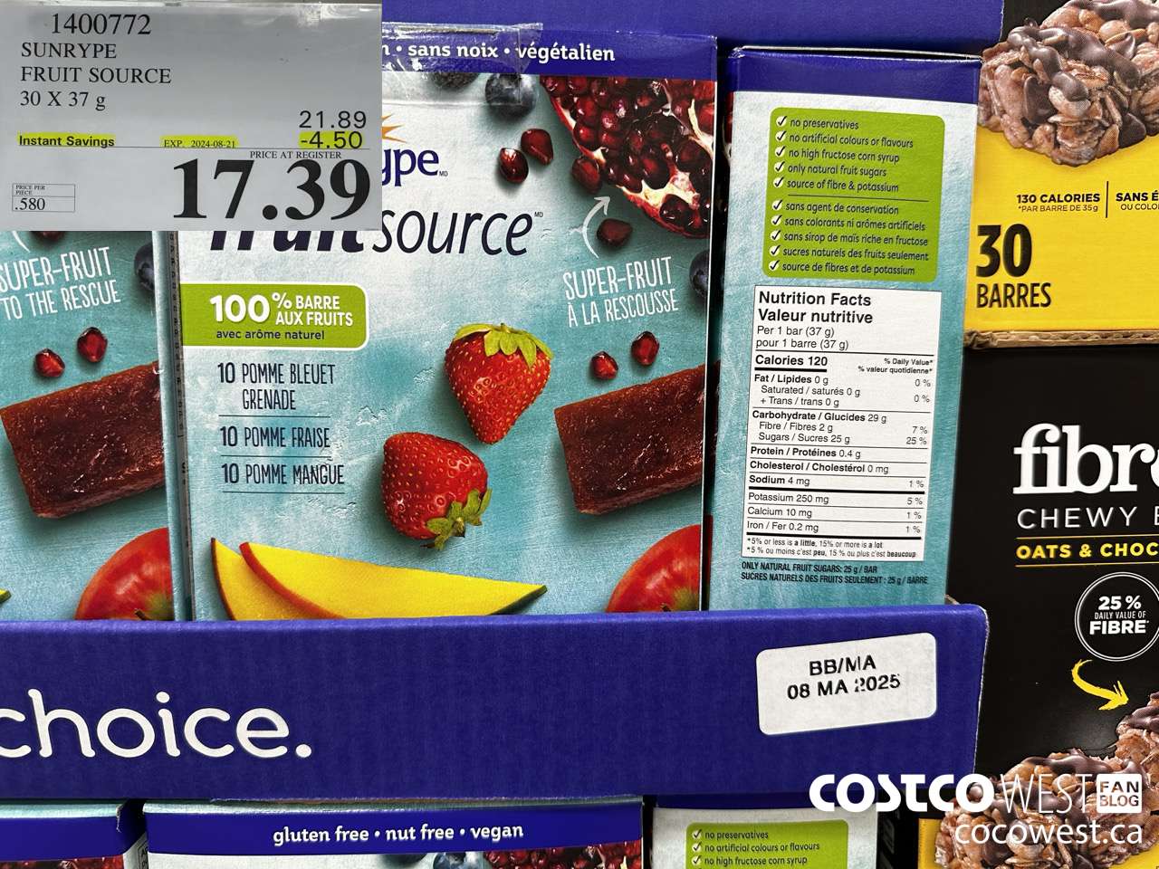 1400772 SUNRYPE FRUIT SOURCE 30 X 37 G ($4.50 INSTANT SAVINGS EXPIRES ON 2024-08-21) $17.39