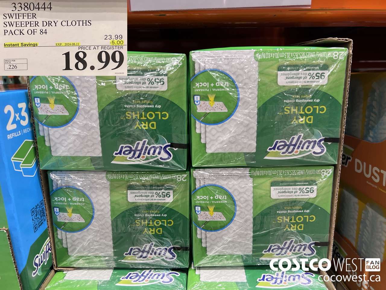 3380444 SWIFFER SWEEPER DRY CLOTHS PACK OF 84 ($5.00 INSTANT SAVINGS EXPIRES ON 2024-08-11) $18.99