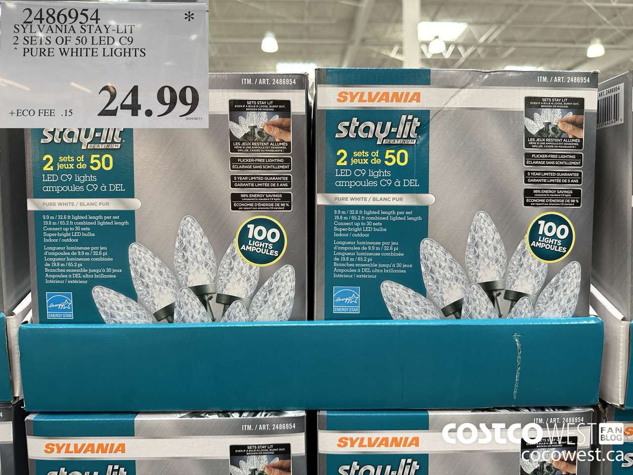 2486954 SYLVANIA STAY-LIT 2 SETS OF 50 LED C9 PURE WHITE $24.99