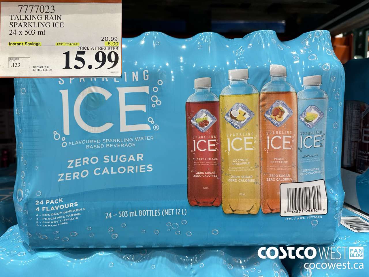 7777023 TALKING RAIN SPARKLING ICE 24 X 503ML ($5.00 INSTANT SAVINGS EXPIRES ON 2024-08-11) $15.99