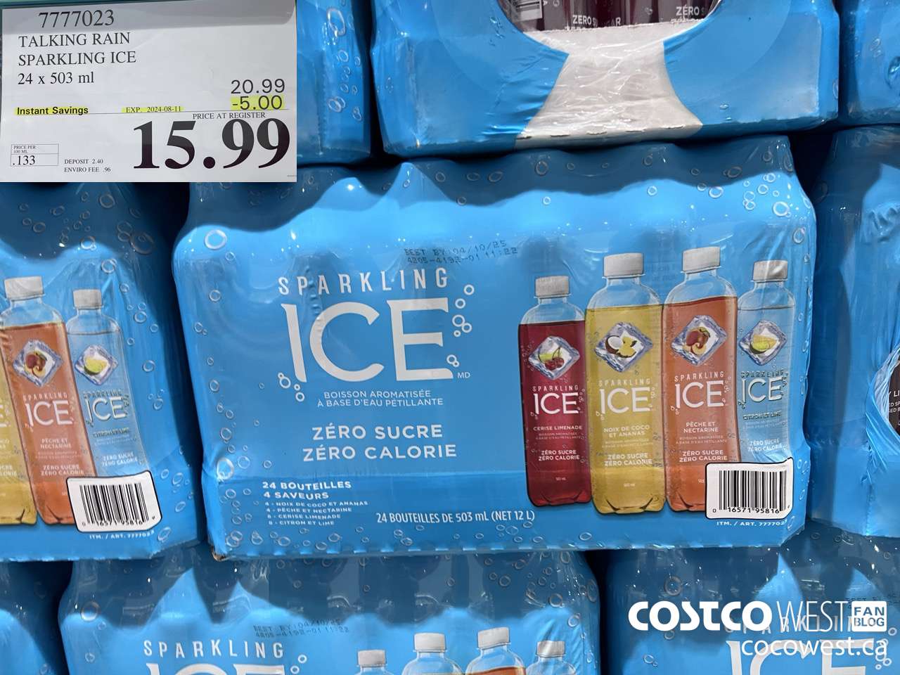 7777023 TALKING RAIN SPARKLING ICE 24 X 503ML ($5.00 INSTANT SAVINGS EXPIRES ON 2024-08-11) $15.99