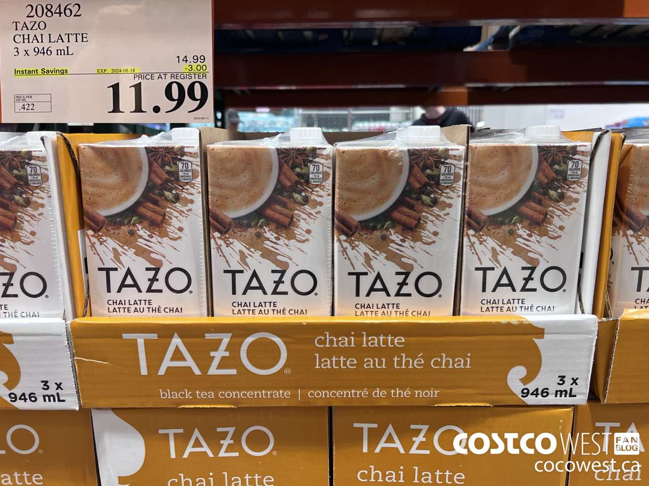 208462 TAZO CHAI LATTE 3 x 946 mL ($3.00 INSTANT SAVINGS EXPIRES ON 2024-08-18) $11.99