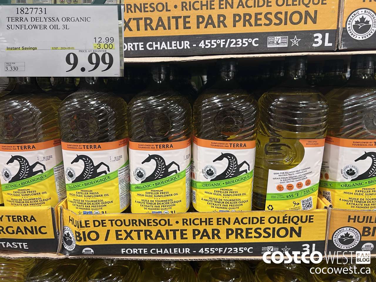 1827731 TERRA DELYSSA ORGANIC SUNFLOWER OIL 3L ($3.00 INSTANT SAVINGS EXPIRES ON 2024-09-01) $9.99