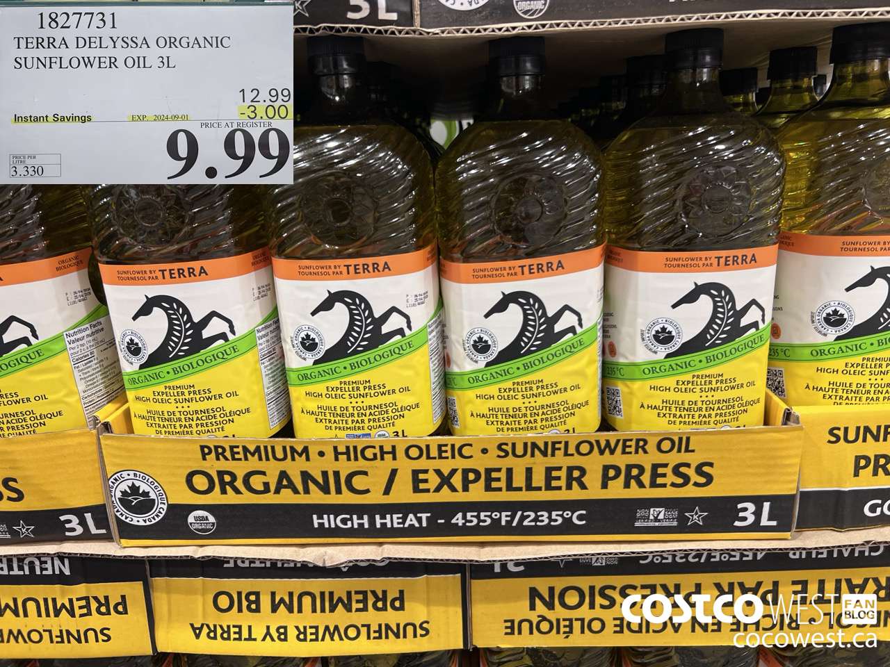 1827731 TERRA DELYSSA ORGANIC SUNFLOWER OIL 3L ($3.00 INSTANT SAVINGS EXPIRES ON 2024-09-01) $9.99