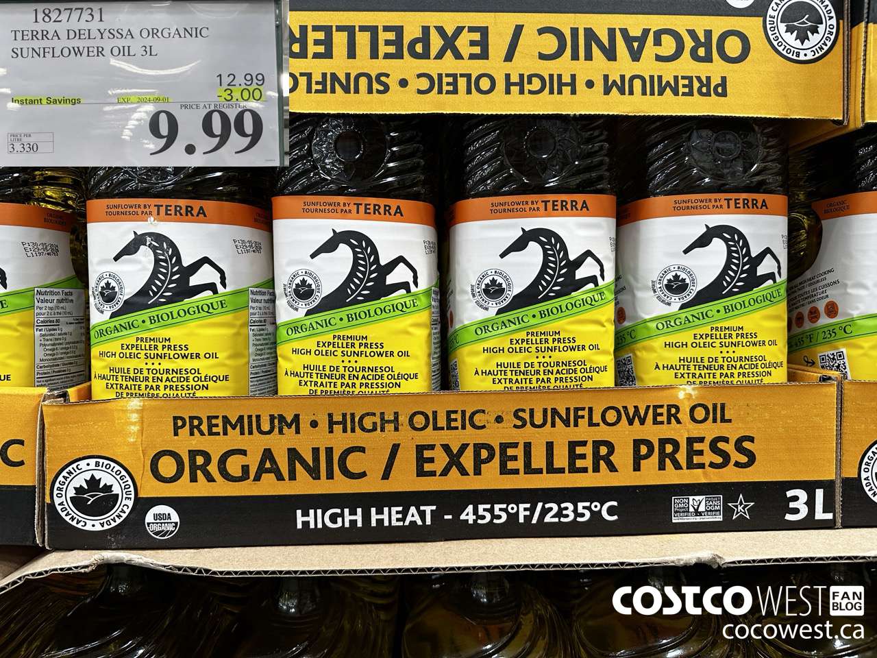 1827731 TERRA DELYSSA ORGANIC SUNFLOWER OIL 3L ($3.00 INSTANT SAVINGS EXPIRES ON 2024-09-01) $9.99