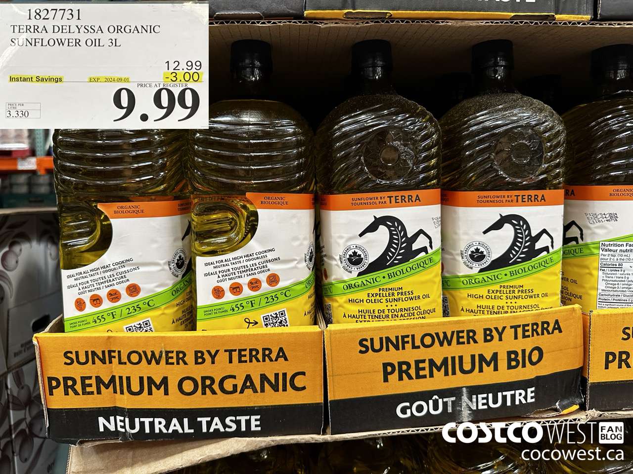 1827731 TERRA DELYSSA ORGANIC SUNFLOWER OIL 3L ($3.00 INSTANT SAVINGS EXPIRES ON 2024-09-01) $9.99