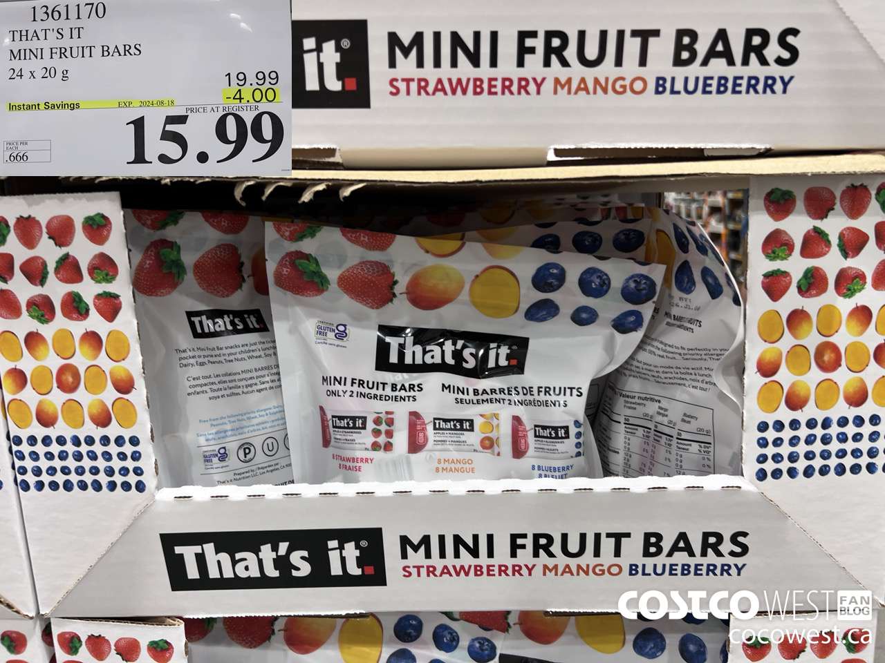 1361170 THAT'S IT MINI FRUIT BARS 24 x 20 g ($4.00 INSTANT SAVINGS EXPIRES ON 2024-08-18) $15.99