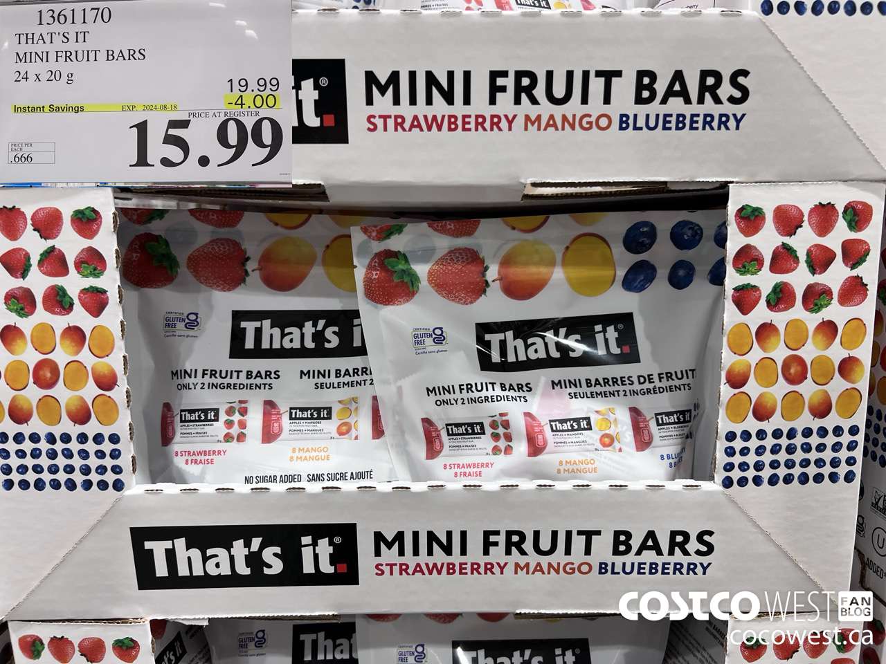 1361170 THAT'S IT MINI FRUIT BARS 24 x 20 g ($4.00 INSTANT SAVINGS EXPIRES ON 2024-08-18) $15.99