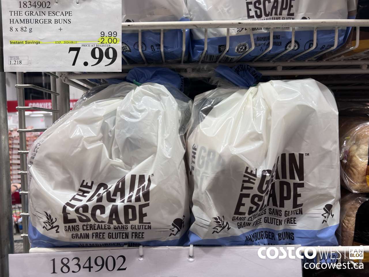1834902 THE GRAIN ESCAPE HAMBURGER BUNS 8 X 82 G ($2.00 INSTANT SAVINGS EXPIRES ON 2024-08-11) $7.99