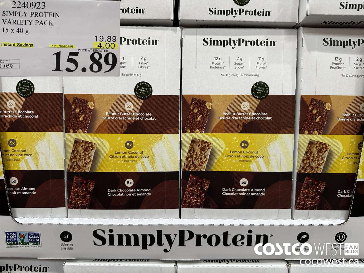 2240923 THE SIMPLY BAR PROTEIN BARS 15 x 40 g ($4.00 INSTANT SAVINGS EXPIRES ON 2024-09-01) $15.89