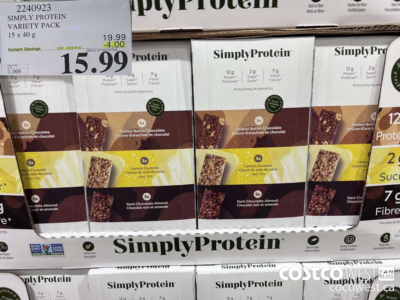 2240923 THE SIMPLY BAR PROTEIN BARS 15 x 40 g ($4.00 INSTANT SAVINGS EXPIRES ON 2024-09-01) $15.89