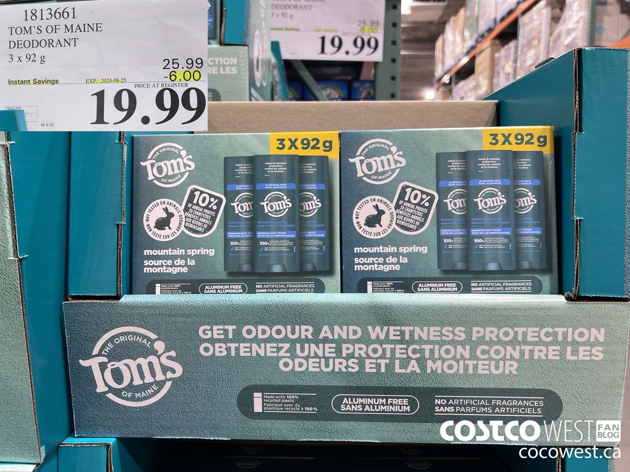1813661 TOM'S OF MAINE DEODORANT 3 X 92G ($6.00 INSTANT SAVINGS EXPIRES ON 2024-08-25) $19.99