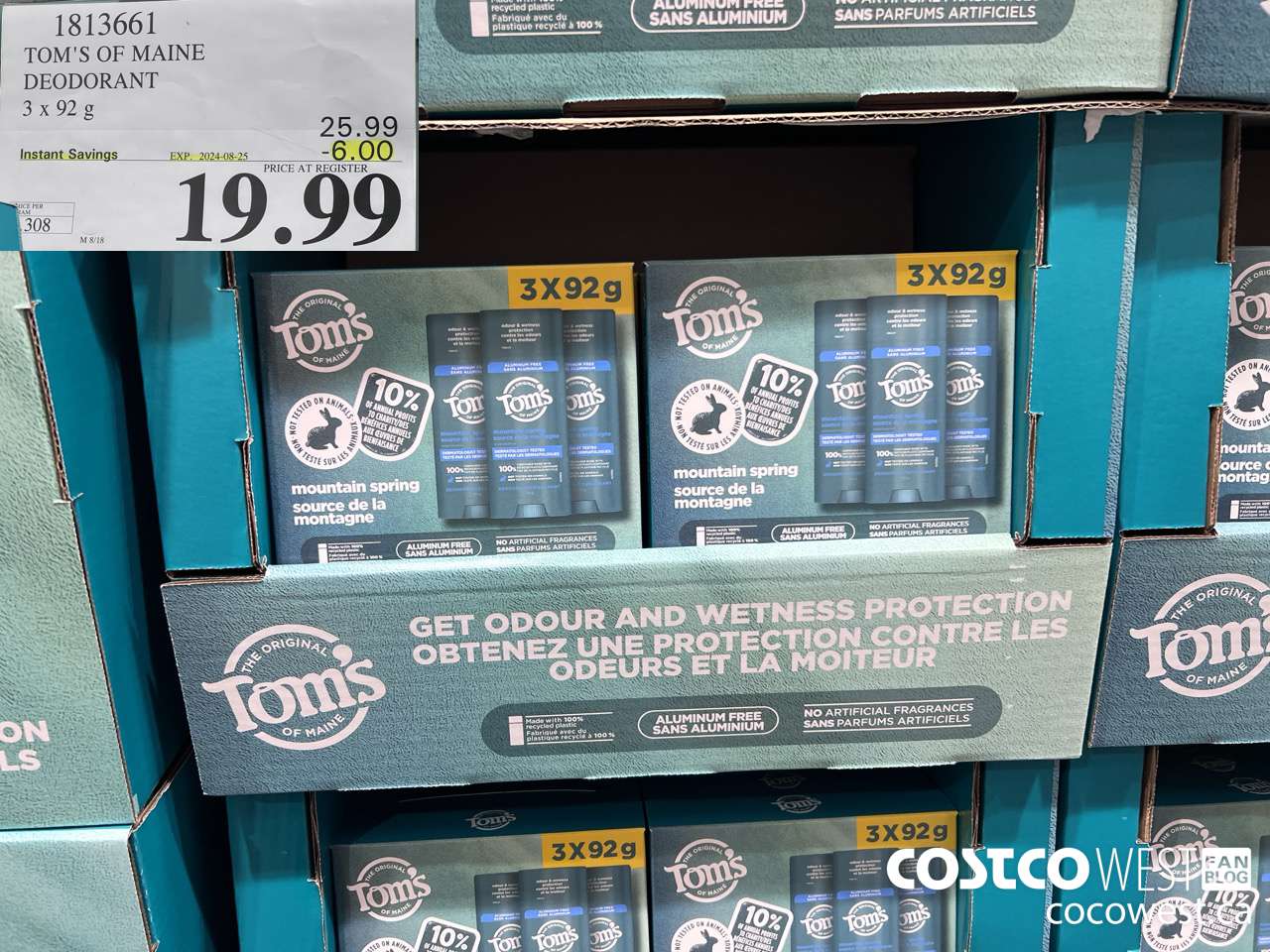 1813661 TOM'S OF MAINE DEODORANT 3 X 92G ($6.00 INSTANT SAVINGS EXPIRES ON 2024-08-25) $19.99