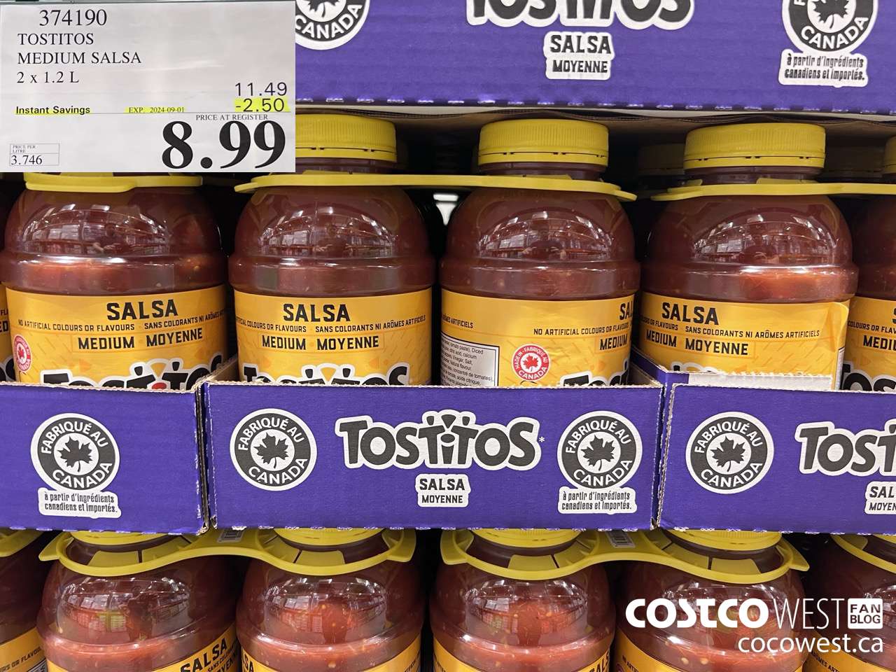 374190 TOSTITOS MEDIUM SALSA 2 X 1.2 L ($2.50 INSTANT SAVINGS EXPIRES ON 2024-09-01) $8.99