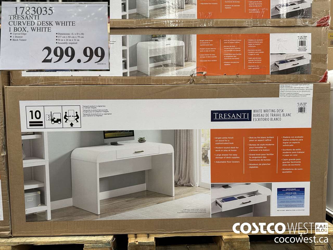 1783035 TRESANTI CURVED DESK WHITE 1 BOX, WHITE $299.99