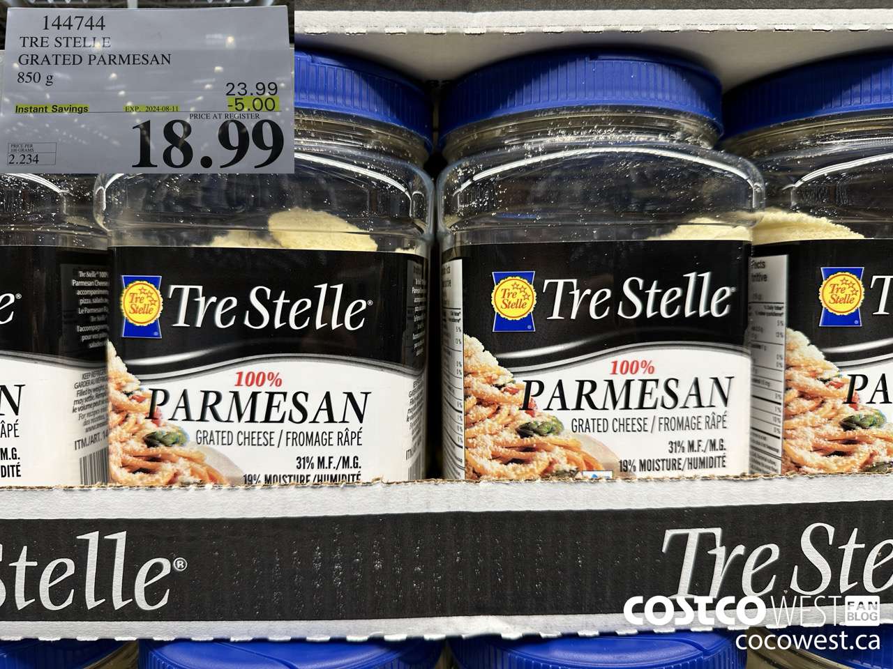 144744 TRE STELLE GRATED PARMESAN 850 g ($5.00 INSTANT SAVINGS EXPIRES ON 2024-08-11) $18.99